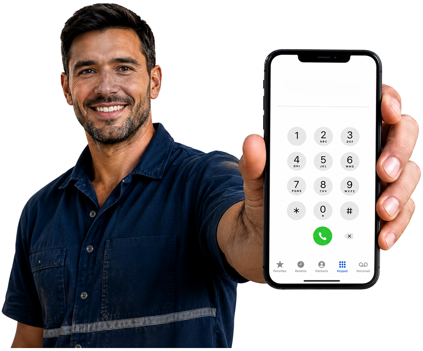 Summer Hill Blocked Drains plumber holding a phone — call 1300 261 965